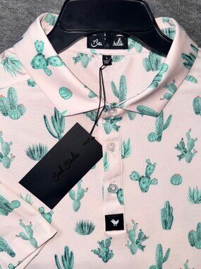 Bad Birdie Core Polo Golf Shirt Thorn in Your Side Cactus Print Mens NEW
